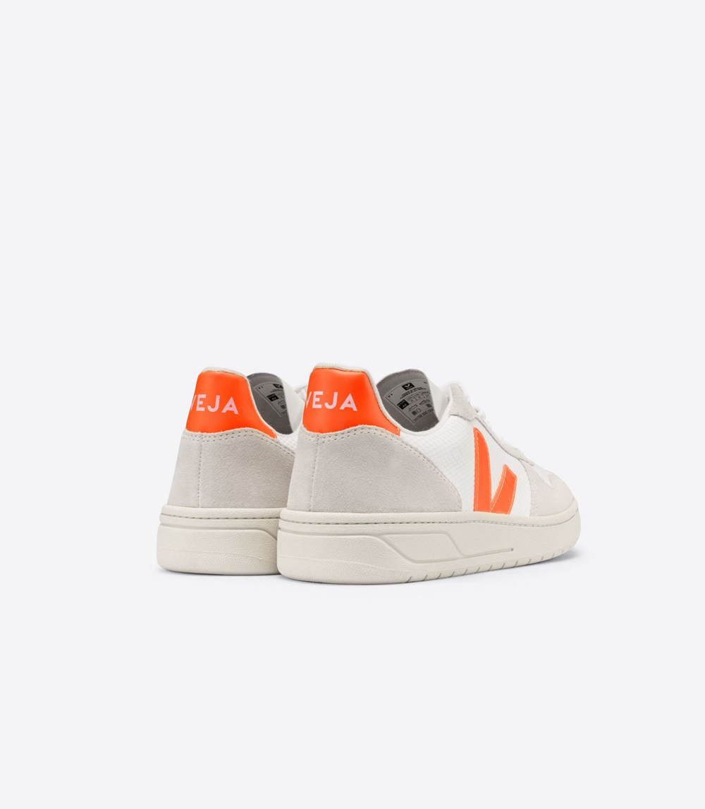 Veja Trainers Mens White/Beige/Orange - V-10 B-mesh - JAFG-43091